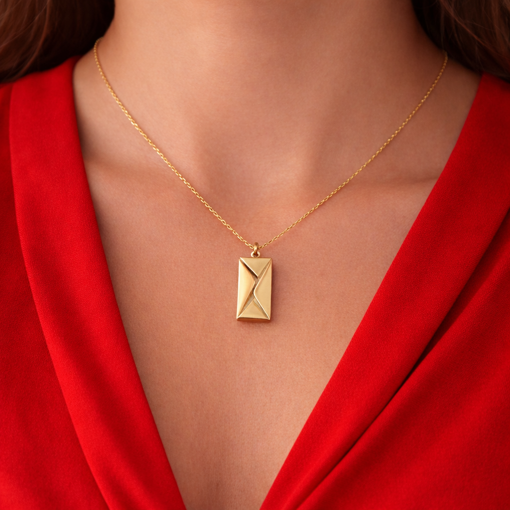 Gold Envelope Pendant Necklace for Women