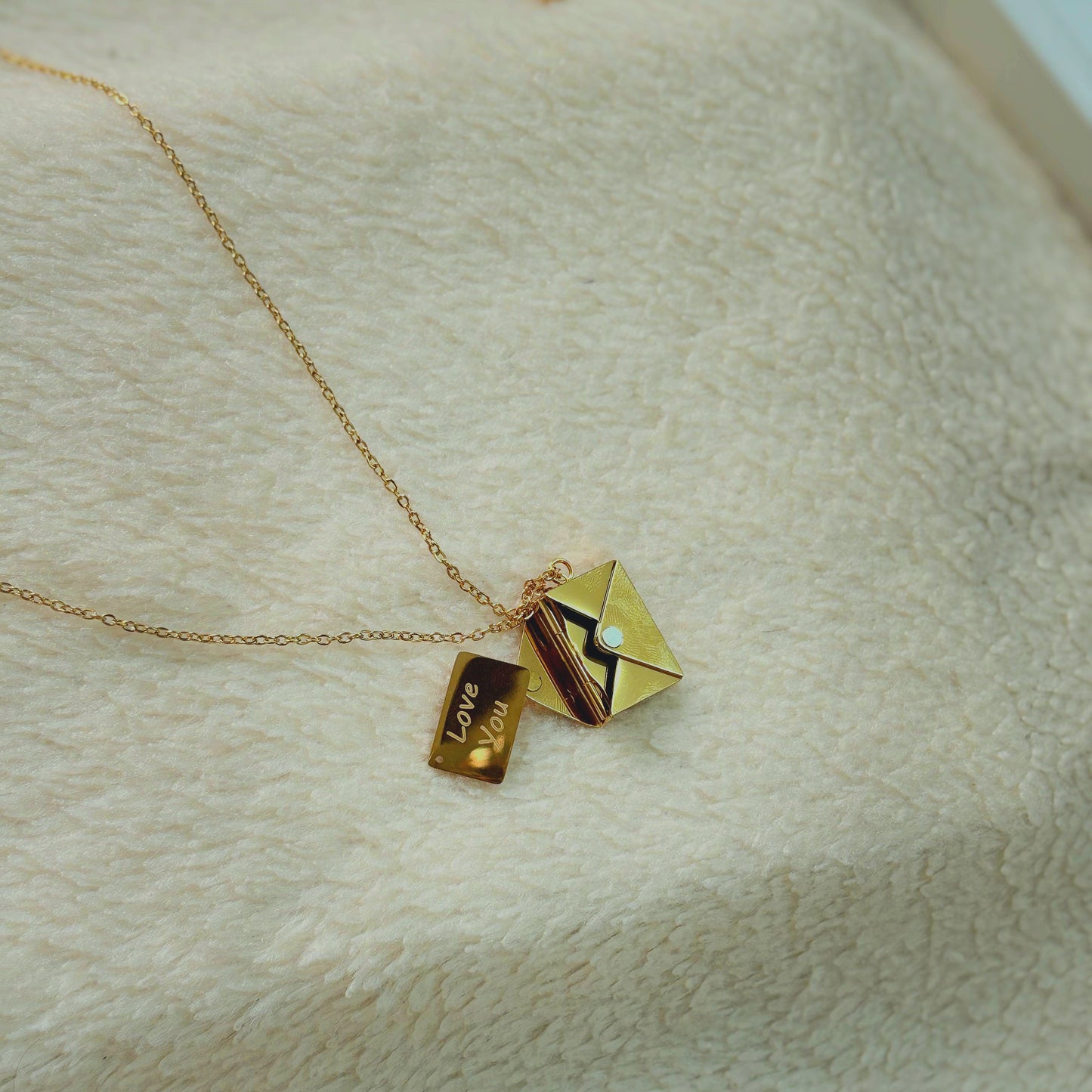 Gold Envelope Pendant Necklace for Women