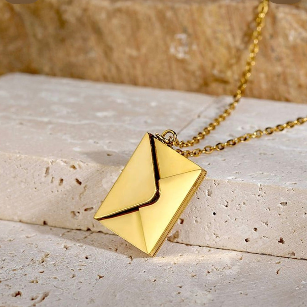 Gold Envelope Pendant Necklace for Women