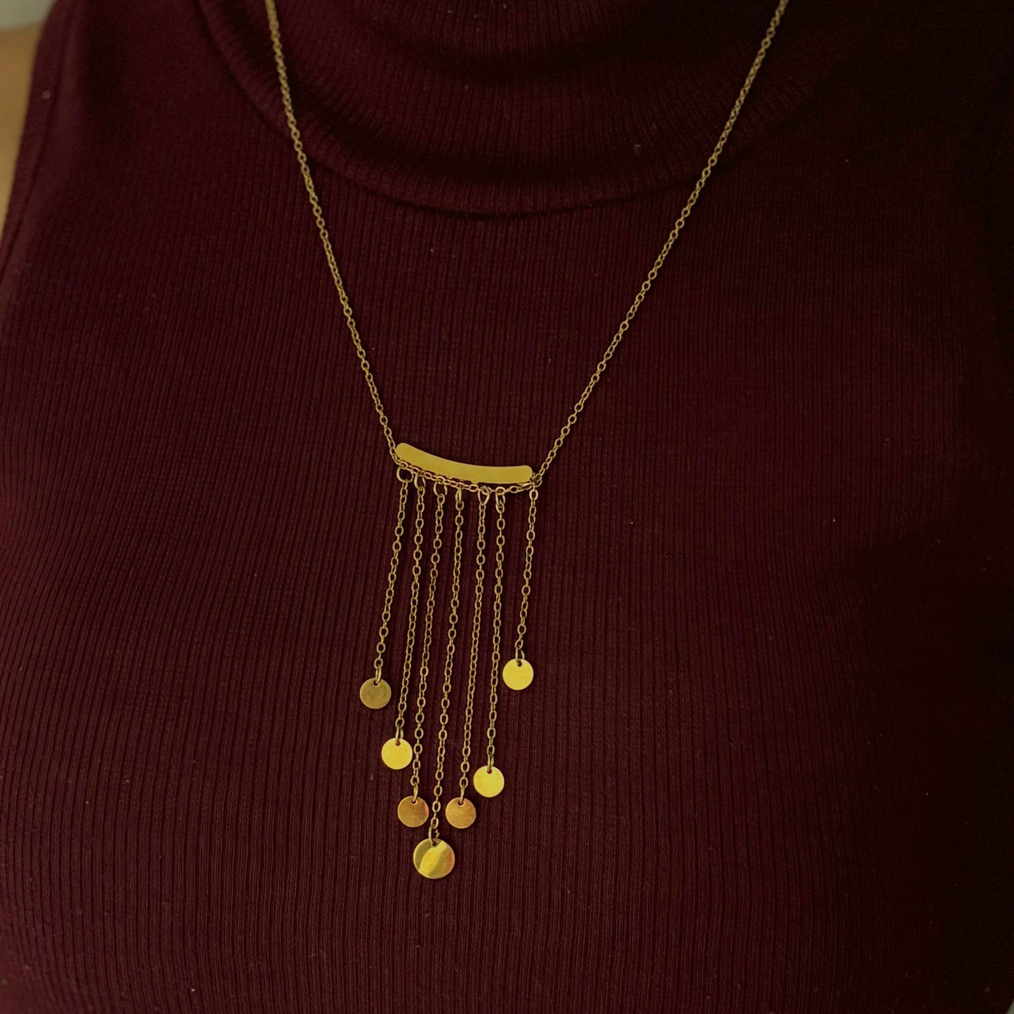 Cascade Coin Drop Statement  Necklace