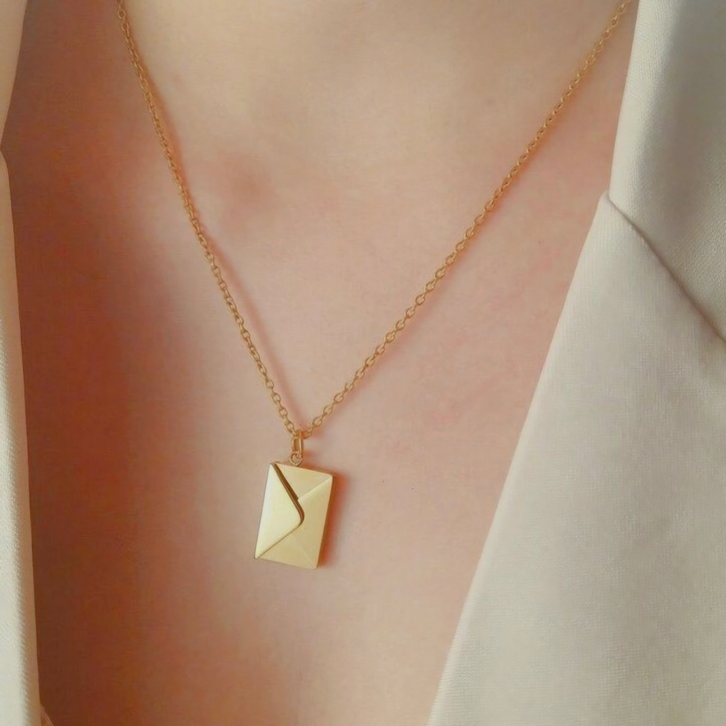 Gold Envelope Pendant Necklace for Women