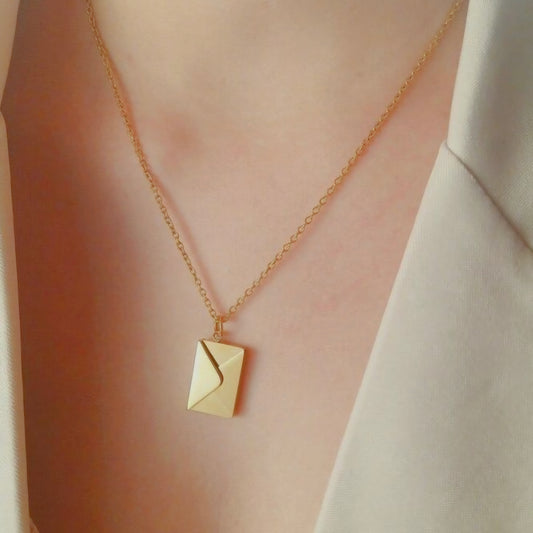 Gold Envelope Pendant Necklace for Women